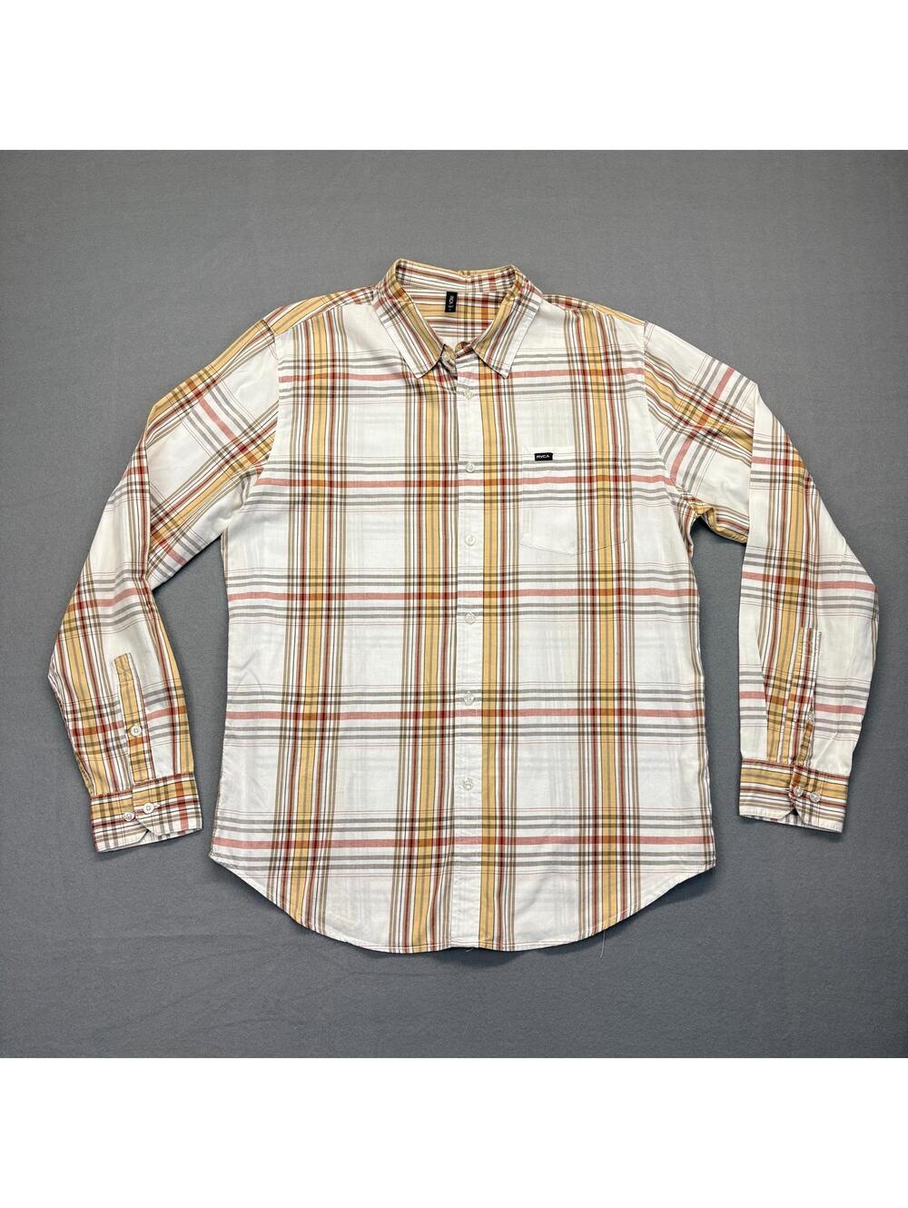 RVCA Men's Long Sleeve Plaid Button-Up Shirt Large